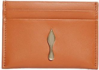 Christian Louboutin Bettina Leather Card Case in Cuoio/Gold at Nordstrom