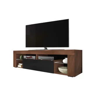 Selsey Selsey Bianko - Mobile Tv Moderno / Tavolino Tv / Porta Tv Elegante Con Ripiani In Vetro 140 Cm (noce Opaco / Nero Lucido, Senza Led)