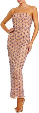 Mac Duggal Mesh Beaded Strapless Column Ankle Dress in Nude Lilac at Nordstrom, Size 10