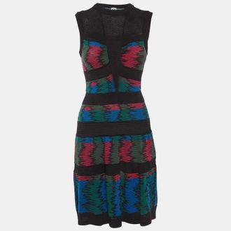 M Missoni Multicolor Jacquard Knit Mesh Detail Mini Dress