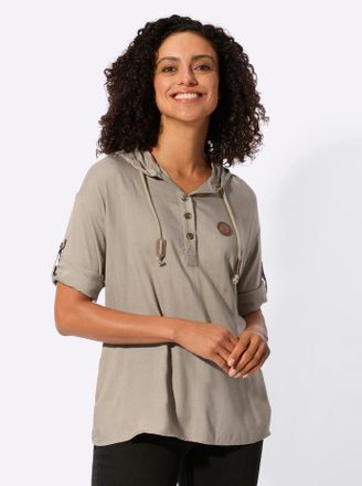Casual Looks Longbluse CASUAL LOOKS, Damen, Gr. 36, schlamm, 100% Viskose, unifarben, Rundhals, Blusen Longbluse