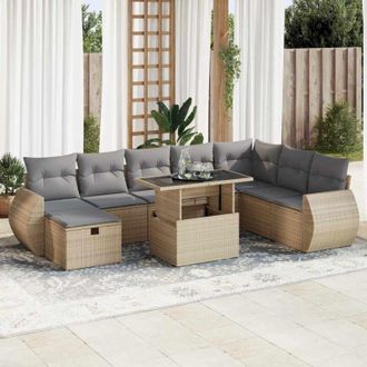 vidaXL Set De Sof&aacute;s De Jard&iacute;n Con Cojines 9 Pzas Rat&aacute;n Sint&eacute;tico Beige Vidaxl