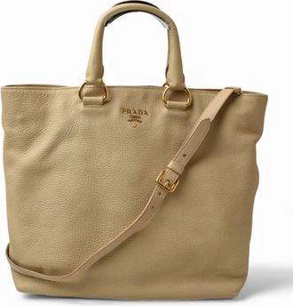 Prada Beige Leather Shoulder Bag Tote Bag (Pre-Owned)