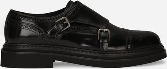 Dolce & Gabbana Brushed Calfskin Monkstrap Shoes - Man Driver Shoes And Loafers Black Leather 42.5