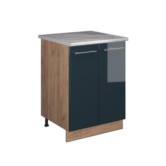 Vicco Mueble Bajo Para Fregadero Fame-line, Azul Oscuro Alto Brillo/roble Dorado, 60 Cm, Vicco