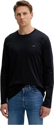 Paul & Shark Gebreid Longsleeve - Heren - Longsleeves - Blauw - L - Katoen - Tops