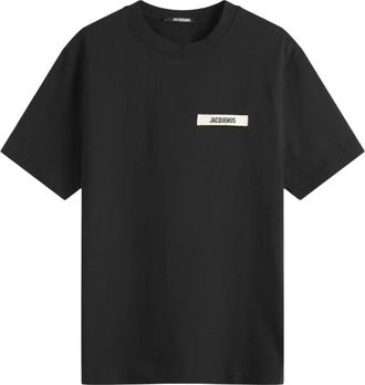 Jacquemus Mens Gros grain Logo-Patch T-shirt - Black Cotton - Size Small