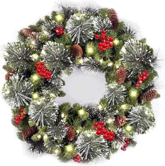 OEM Corona Navide&ntilde;a De Abeto Natural Con Luces Led Integradas - 40 Cm, Resistente A La Intemperie, Ideal Para Puertas De Entrada Y Uso En Interiores