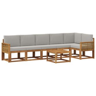 vidaXL Conjunto De Sof&aacute;s De Exterior 7 Pcs Natural Y Gris Claro Vidaxl