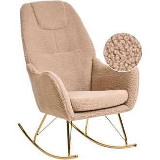 Beliani Silla mecedora de bouclé tapizada patas de metal doradas con reposabrazos sala de estar beige Gulsele