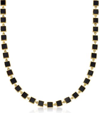 Ross-Simons Black Onyx Station Necklace in 18kt Yellow Gold Over Sterling Silver