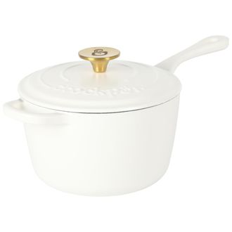 Crock-pot Artisan 3 Quart Enameled Cast Iron Saucepan with Lid in Linen and Gold