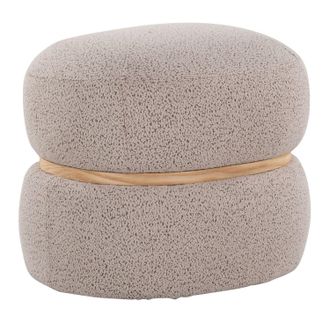 Cinch Contemporary Pouf Ottoman in Beige Fabric and Natural Wood