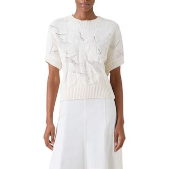 Akris Chunky Ajour Short Sleeve Cotton Sweater in Cream at Nordstrom, Size 12