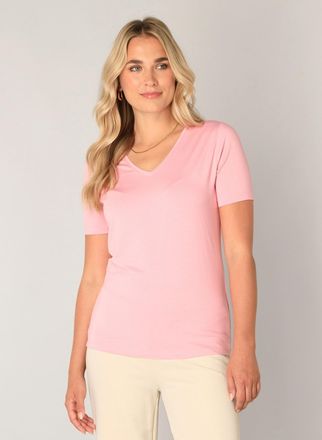 Base Level T-Shirt BASE LEVEL Yanic, Damen, Gr. 36, soft pink, Single Jersey, Obermaterial: 96% Viskose, 4% Elasthan, unifarben, regular fit h&uuml;ftbedeckend, V-Aus