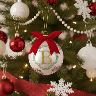 KASANOVA Pallina Natale lettera B bianca 10 cm Royal Garden