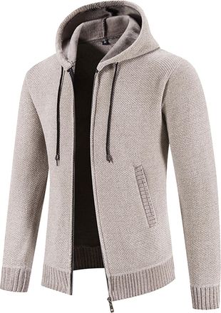 Generic Mens Nordic Knit Fleece Hoodie - Patterned Full Zip Hooded Jacket, Sherpa Lined Sweater with Fair Isle Pattern, Warm and Stylish (Beige 2, XXL)