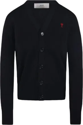 Ami (WMNS) AMI Small Heart Logo Slim Fit Cardigan Black Red FKC374-001-009