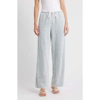 Rails Sanderson Stripe Wide Leg Cotton Blend Drawstring Pants in Indigo Railroad Stripe at Nordstrom Rack, Size Xx-Large