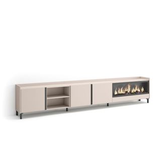Skraut Home Skraut Home - Mueble Tv, Televisi&oacute;n, Muebles De Sal&oacute;n, Almacenaje, 315x35x61cm, Para Tv Hasta 80, Chimenea El&eacute;ctrica Xxl, Dise&ntilde;o Industrial, Estilo Mo
