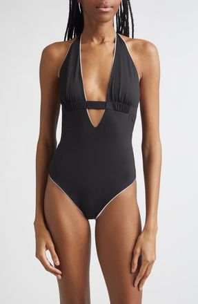 Max Mara Reversible Plunge Neck One-Piece Swimsuit in Black at Nordstrom, Size X-Small