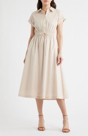 ZOE AND CLAIRE Tie Waist Midi Shirtdress in Light Khaki at Nordstrom, Size X-Large