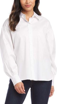 Karen Kane Balloon Sleeve Cotton Blend Button-Up Shirt in White at Nordstrom, Size X-Small