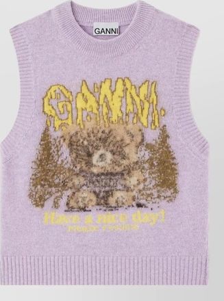 Ganni alpaca wool-blend teddy jacquard ribbed sleeveless vest