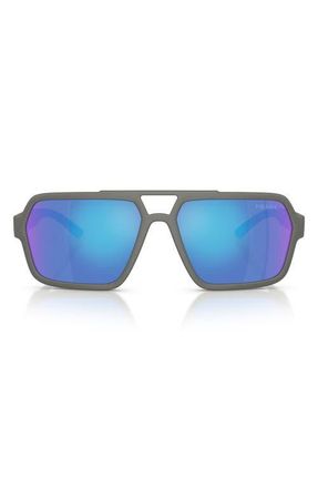 Prada 59mm Pilot Sunglasses in Grey Silver /Green Blue at Nordstrom