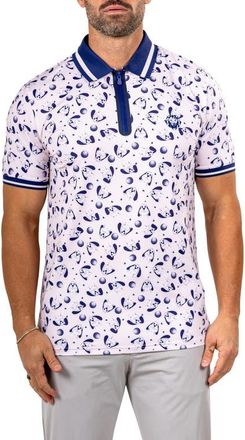 Maceoo Martyr0006 Print Zip Golf Polo in White at Nordstrom, Size 4
