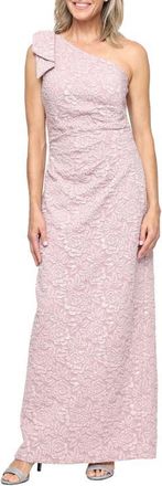 Alex Evenings One-Shoulder Floral Crepe Column Gown in Blush at Nordstrom, Size 12P