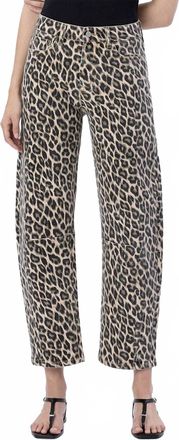 Flying Monkey Wild Ambitions High Rise Leopard Print Barrel Jeans In Beige
