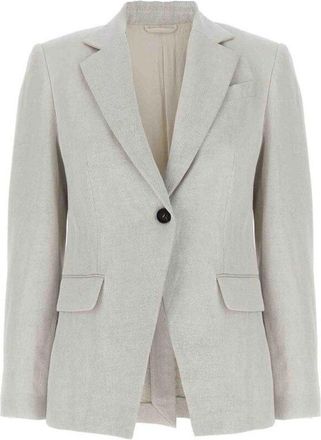 Brunello Cucinelli Gesso Linen Cotton Tailored Blazer, Brand Size 52 (US Size 18)