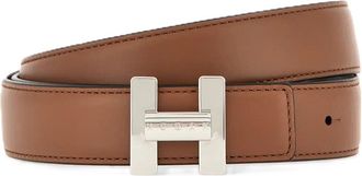 Hogan Medium-Wide Leather Silver-Tone Buckle Belt
