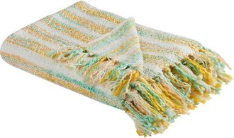 Beliani Manta De Acr&iacute;lico Amarillo Verde Menta Beige 130 X 170 Cm A Rayas Borlas Nuwar