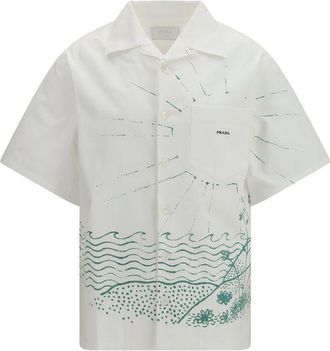 Prada White Cotton Pattern Mens Shirt