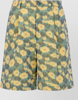 Marni pleated floral print linen blend shorts