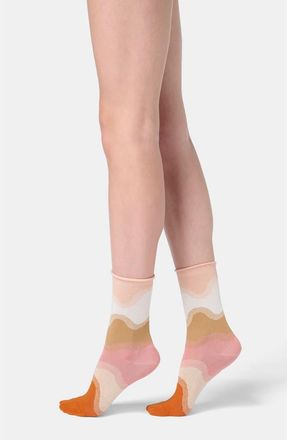 Orobl&ugrave; Waves Jacquard Crew Socks in Salmon at Nordstrom