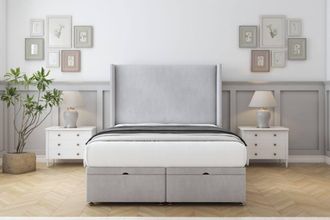 Comfort Beds Madrid Naples Ottoman Bed Set With 54 Wingback Headboard in Silver | Size: Super King