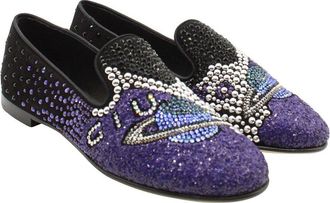 Giuseppe Zanotti Womens Suede Crystal-Embellished Uranus Smoking Slipper (Authentic Pre-Loved)