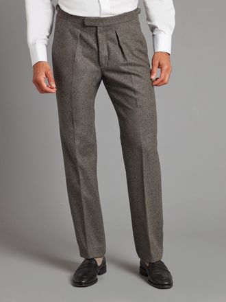 Oliver Brown Fox Flannel Pleated Trousers - Grey