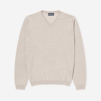 Oliver Sweeney Mens Merino Wool V-Neck Jumper - Beige - Size X-Large