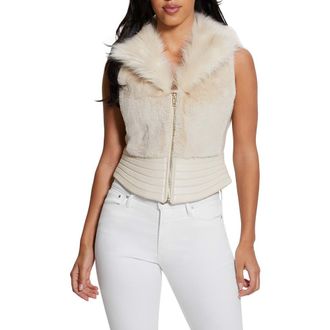 Guess Jodie Faux Fur Vest in Pearl Oyster Multi at Nordstrom, Size X-Small