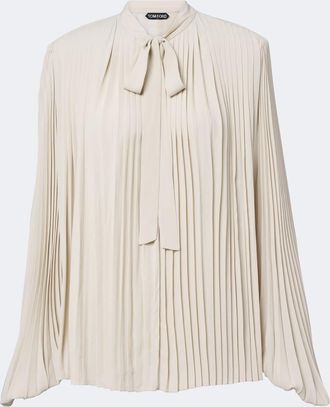 Tom Ford Blusa de crep&eacute; de china plisada con lazo