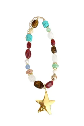 Gemelli Womens Beaded Star Necklace In Multicolor