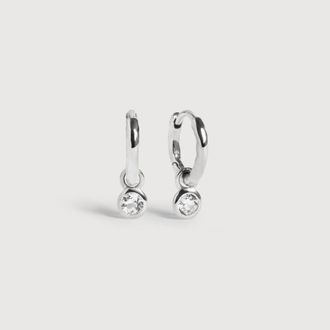 Monica Vinader Sterling Silver Gemstone Mini Huggie Earrings White Topaz