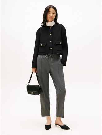 Tommy Hilfiger Womens Houndstooth Tapered Drawstring Pant - Grey - XXS