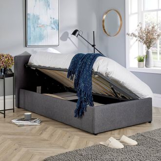 Home Source Industries Horizon Ottoman Side Gas Lift Bed Frame in Grey | Size: Single