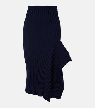 Stella McCartney Ribbed-knit ruffled cotton midi skirt