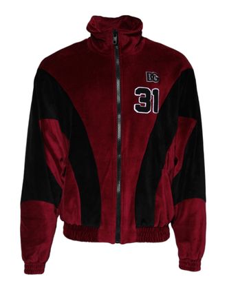 Dolce & Gabbana Mens Red Black Cotton Logo Fullzip Bomber Jacket And Polyester Nylon Clothing